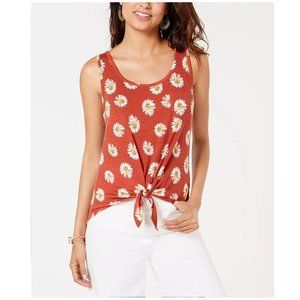 Rebellious One Juniors S Burnt Orange Daisy Printed Tie Front Tank Top NWT AO15